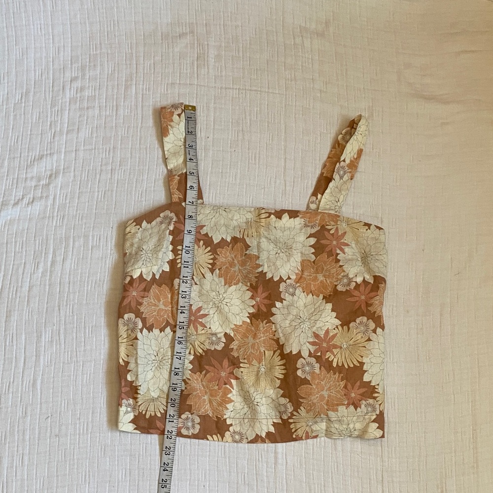 FAHERTY Peach Floral Linen Square-Neck Tank - Picture 6 of 11